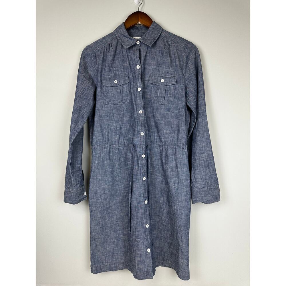 Lands End Denim Button Front Shirt Dress Pockets Belted Sz 4 Teacher Work School